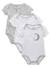 Boys or Girls 3 Pack Short Sleeve Bodysuit Cloud and Moon