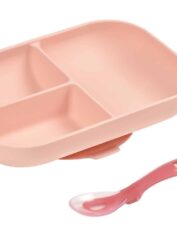 BEABA Divided Silicone Plate and Spoon Set – Rose